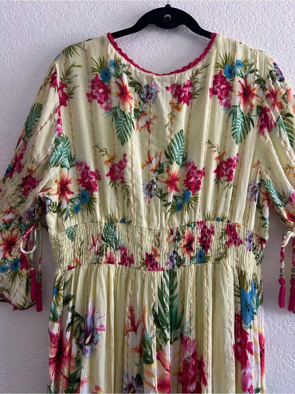 Me 2 Magic Pale Yellow Coastal Boho Tropical Floral Print Half Sleeve Maxi Dress - Picture 8 of 9